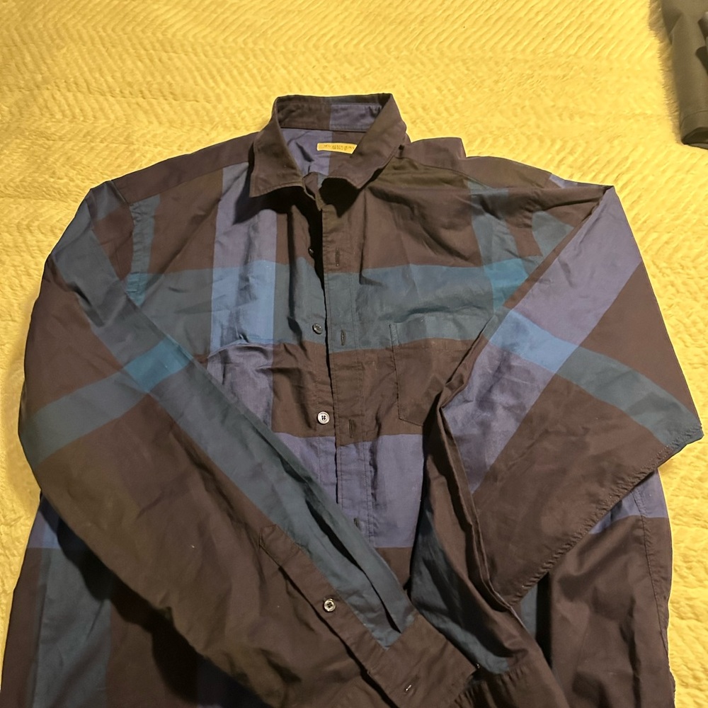 Burberry Plaid Button-Up Shirt in Blue and Black in Excellent Condition